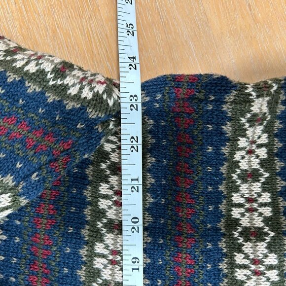 VTG SKYR Sweater Womens L Blue Green Fair Isle Henley Ramie Cotton Knit Pullover - Picture 6 of 7